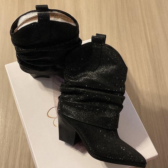 Jessica Simpson Black Glitter Heeled Boots - Picture 3 of 6